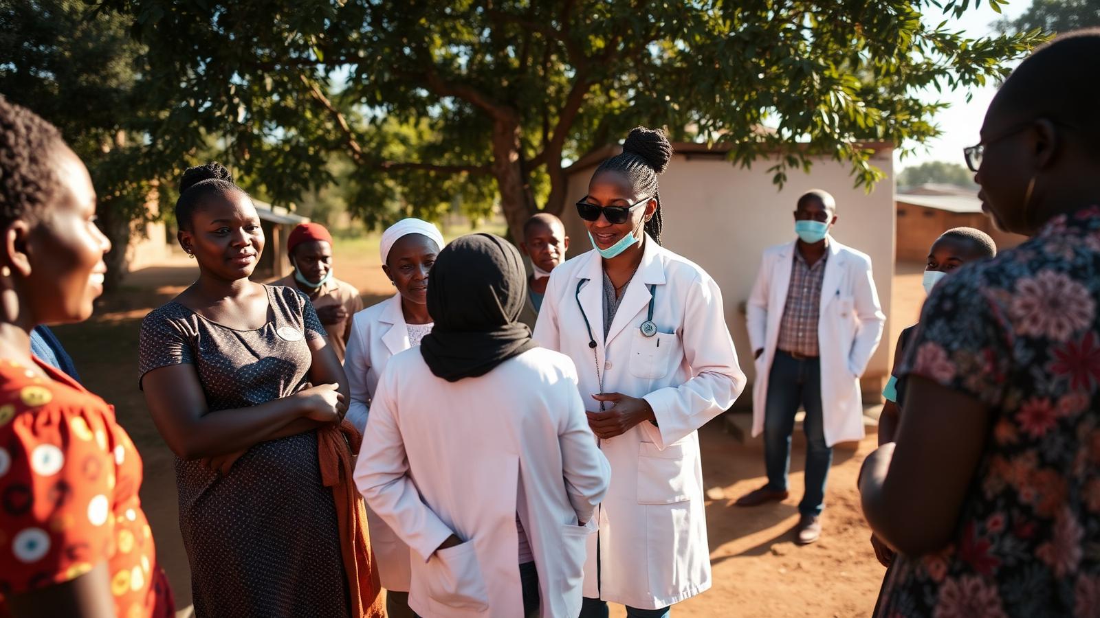 Profissionais de saúde em campanha comunitária no Moxico